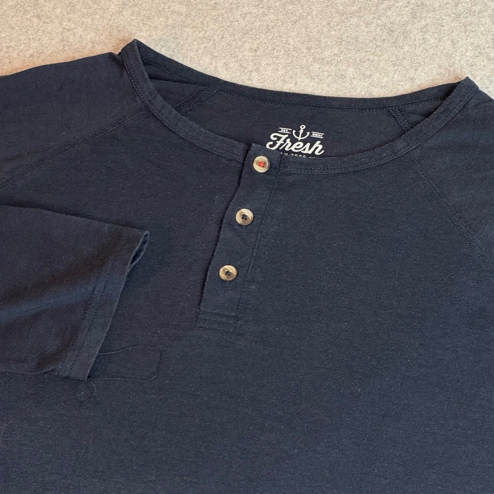 Fresh Clean Tees Mens 2XL Navy Blue Long Sleeve Henley Tri-Blend Raglan Shirt